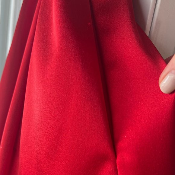 bebe Red Satin Mini Dress with Tulle Underskirt and Pockets - Picture 7 of 9